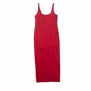 red slip dress